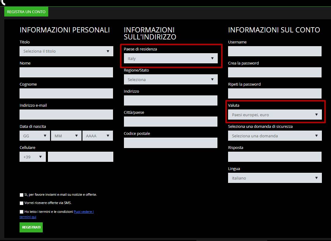 Modulo di registrazione su MrXbet